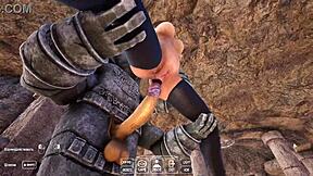 Lara Croft's massive tits bounce as monster BBC explores her cave in 3D hentai animation creampie