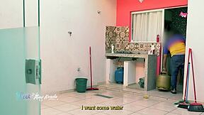 hot milf wife steps from shower in nightgown flashing big natural tits to delivery boy