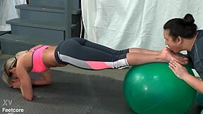 fitness trainer larissa louder's sweaty yoga feet get licked and smelled up close