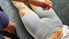 Man Touches and Worships Spectacular Fat Tight Latina Vagina Through Leggings