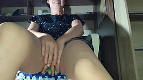 korean milf wife caresses tight pussy closeup at night solo tease