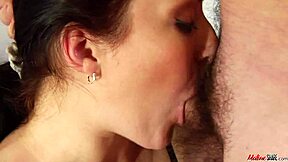 brunette mommy handcuffed bent over for deep doggystyle pounding