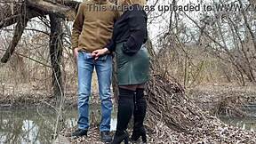 my mother-in-law grips my cock steady as i pee outside in the bushes