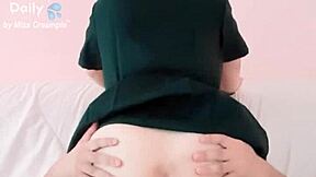 bedroom big ass asian student skirts up juicy puffy pussy rides cock creampie