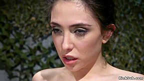 dom lesbian straps and whips bound babe's ass deep