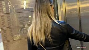 i can't believe this risky public blowjob from blonde slut deepthroating cum in mouth and swallowing all of it