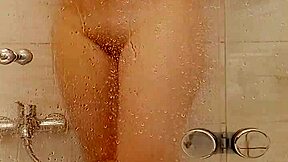 big tit milf caresses fat ass and pussy in homemade bath soak