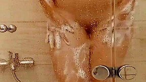big tit milf caresses fat ass and pussy in homemade bath soak