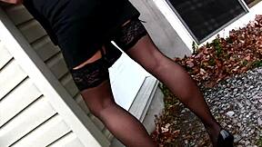 My girlfriend smokes teasing in sexy outdoor lingerie