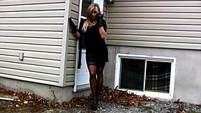 My girlfriend smokes teasing in sexy outdoor lingerie