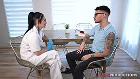 Nurse Vanessa Therock gags on cock in hospital cosplay