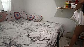 my sexy stepmom cleans bedroom in thong for stepson