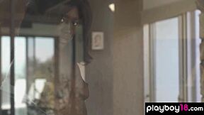 victoria antoinette hot ebony teen strips lingerie bares natural tits pussy