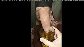 Crossdresser's Blindfolded Shame Swallowing Own Pee