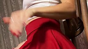 petite redhead teen slut in short skirt stockings craves cum facial pov