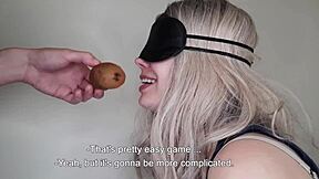 blindfolded friend's wife tricked into dick sucking cum swallow game 😏