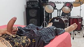 man strokes monster cock hard in homemade domination solo cam!