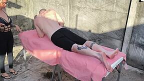 getting a relaxing massage session outdoors in open air