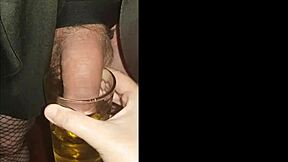 Crossdresser's Blindfolded Shame Swallowing Own Pee