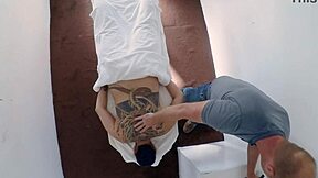 raven grey's shaved pussy happy ending handjob massage