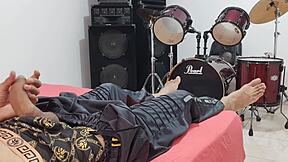 man strokes monster cock hard in homemade domination solo cam!