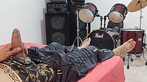 man strokes monster cock hard in homemade domination solo cam!