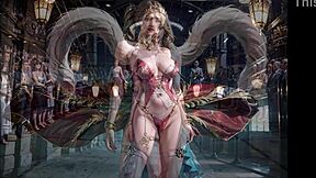 My ai blonde bikini flashes pussy in castle nude