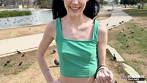 Skinny Teen Bella Nova Bent Over, Ripping Clothes To Show Her Tight Pussy Grip Power!