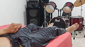 man strokes monster cock hard in homemade domination solo cam!