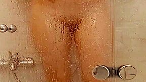big tit milf caresses fat ass and pussy in homemade bath soak