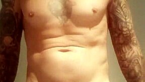 Blue-eyed exhibitionist flashes monster cock in public shower after bath