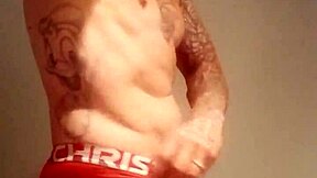 Blue-eyed exhibitionist flashes monster cock in public shower after bath