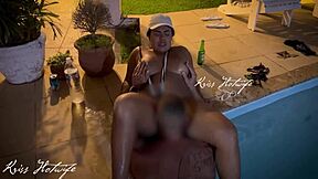 brazilian wife tricked into bareback pool fuck. big cock stuffs her pussy deep no condom