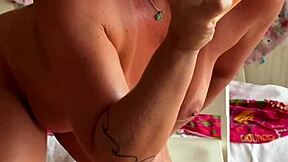 blonde goddess ketria rides huge dildo anal on chair shaking oiled ass