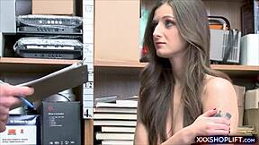 cute teen shoplifter bends for rough doggy lesson. blowjob starts her punishment fuck