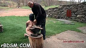 Slender Blonde's Erotic Cooter Stuffed with Outdoor Dildo in BDSM Play?