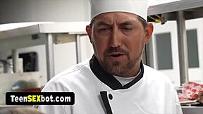 innocent waitress teen thinks it's just a job, but the staff turns her reality show into a wild orgy bang