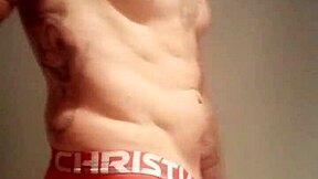 Blue-eyed exhibitionist flashes monster cock in public shower after bath