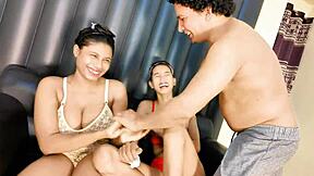 sexy milf brunette gets ffm threesome with deepthroat doggystyle cumshot on natural tits uttaran20