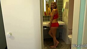 older stepbrother bends over cute blonde stepsis for rough pussy pounding and ass cumshot