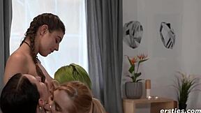 nat's pierced nipple friends suck tits in first lesbian kisses