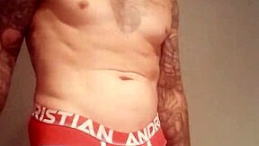 Blue-eyed exhibitionist flashes monster cock in public shower after bath