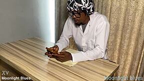 Petite ebony student tempts teacher with moans before christmas break at office