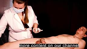 Nurse, shave my cock then jerk it till i cum all over your big natural tits?