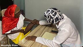 Petite ebony student tempts teacher with moans before christmas break at office