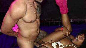 brazilian ebony slut flashes rips clothes for muscular doggystyle pounding at club
