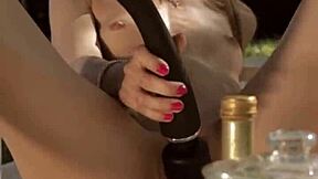 Skinny Blonde Strips in Garden Teasing with Toys to Orgasm