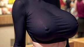 Monster tits explode on cute ai generated big-tits model girl!