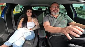 anna belutti petite brazilian latina slut rides driver's cock bareback in car first time