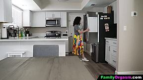 stepdaughter drops to knees for stepdad's deepthroat blowjob explosion!!